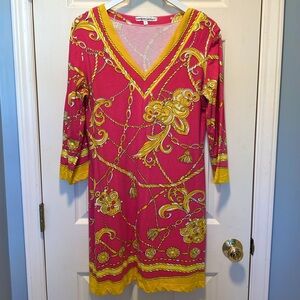 Barbara Gerwit Pink and Gold Printed Dress EUC